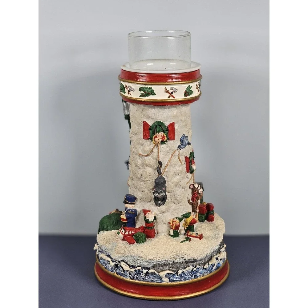 Danbury Mint Cheryl Collins Lighthouse Santa Elves Figurine w COA